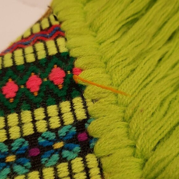 Poncho Youth Ladies Women's Lime Green with multi  color Cape Fringe - Picture 9 of 10